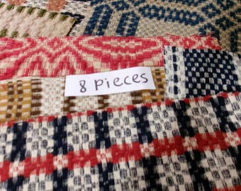 Antique Overshot Coverlet Cloth Pieces (8 Various Sizes)  DIY Project, Sewing Crafts