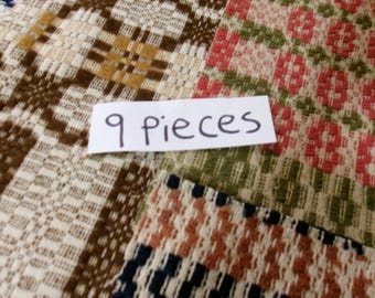 Antique Overshot Coverlet Cloth Pieces (9 Various Sizes)  DIY Project, Sewing Crafts
