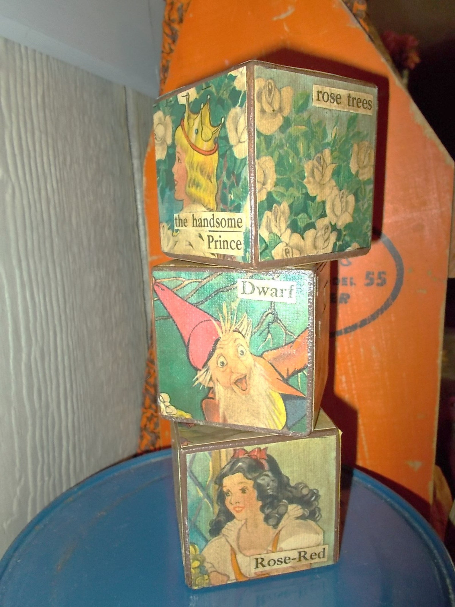 Snow White Rose Red Wooden Blocks Shelf Ornaments Decoupage Etsy