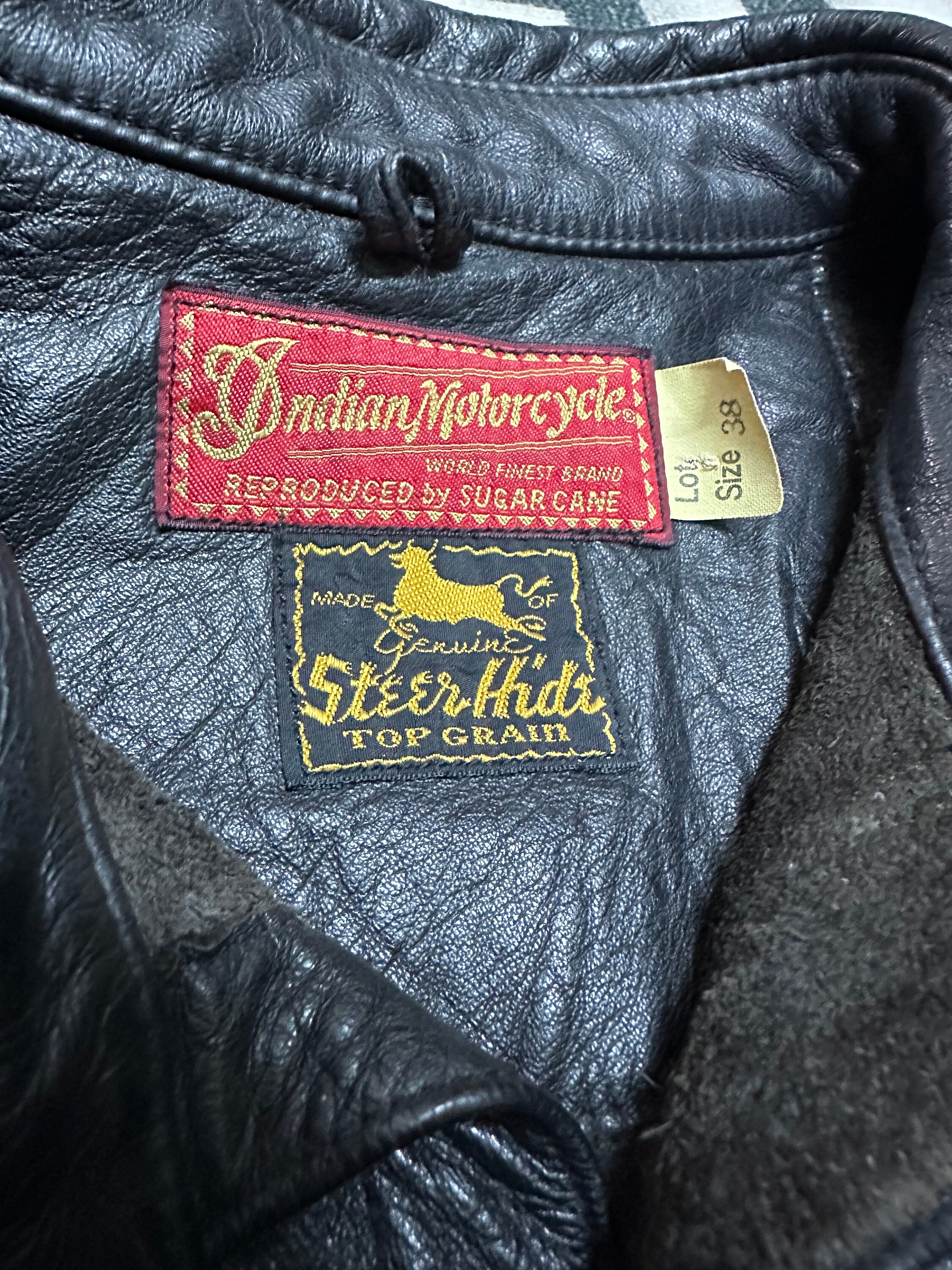 Vintage 90s Indian Motorcycle by Sugar Cane Leather Shirt/ Size 38 