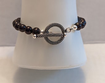 Black Freshwater Pearl Bracelet with Silver Plated Toggle Clasp