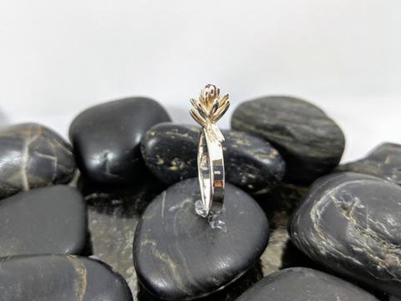 Garnet Succulent Flower Ring Handmade in Sterling Silver One of a Kind Gift Unique Natural