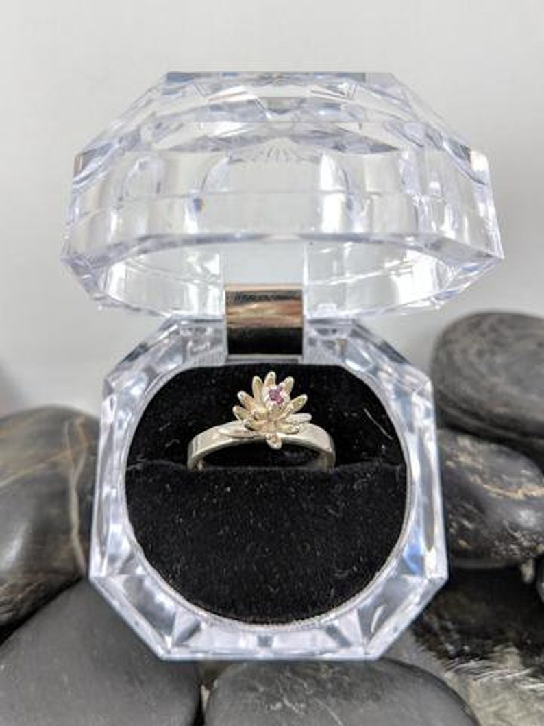 Garnet Succulent Flower Ring Handmade in Sterling Silver One of a Kind Gift Unique Natural