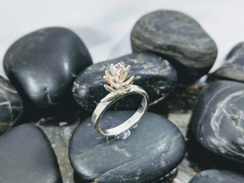 Garnet Succulent Flower Ring Handmade in Sterling Silver One of a Kind Gift Unique Natural