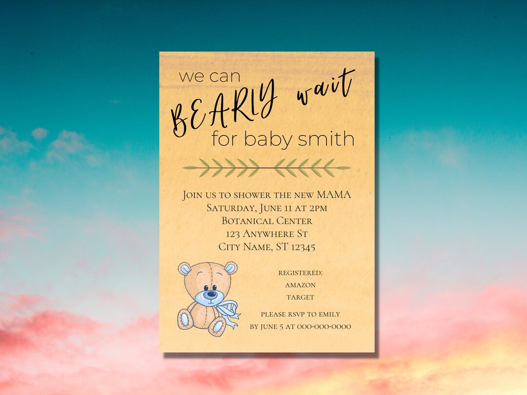 Bearly Wait Baby Shower Invitation Editable Template Instant Download
