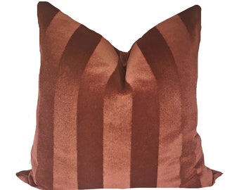 Cinnabar European Mohair Pillow Cover - burnt red pillow, Red velvet pillow, rustic decor, man cave, stripe pillow, mohair pillow