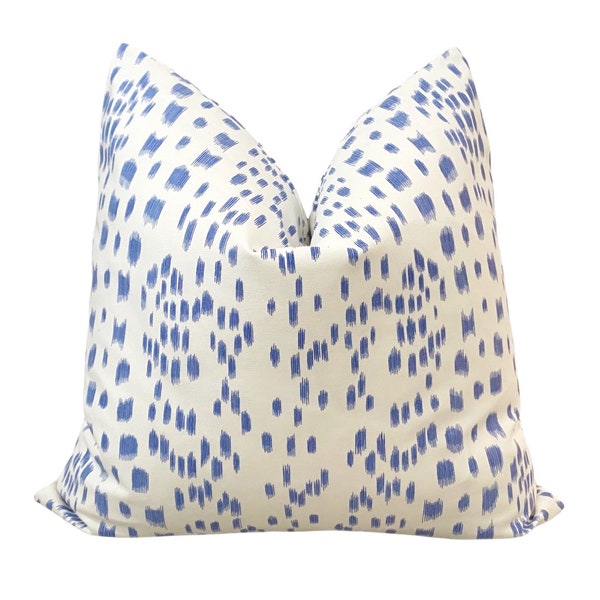 Cadet Blue Abstract Animal Print Cover, TWO SIDED Blue White Pillow Cover, Les Touches