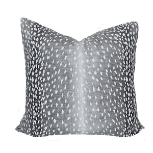 Charcoal Antelope Print Pillow Cover,  linen animal print pillow, gray black pillow cover, black chinoiserie pillow,c black white pillow,