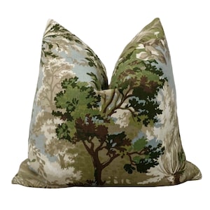 Lincoln Toile Pillow Cover, Green And Beige Print Pillow Cover, Thibaut Pillow Cover, One or Two Sided Options