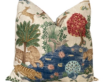 Pamir Garden Pillow Cover, Cream Indigo Pamir Garden, Sanderson Pillow Cover,