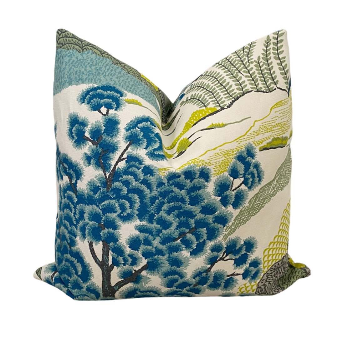 Daintree Bluemoon Pillow Cover, Thibaut Blue Green Pillow Cover