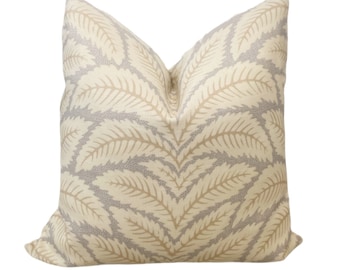 Tan & Grey Botanical Pillow Cover - Birch Leaf Pillow Cover, Tan Leaf Linen Pillow Cvoer