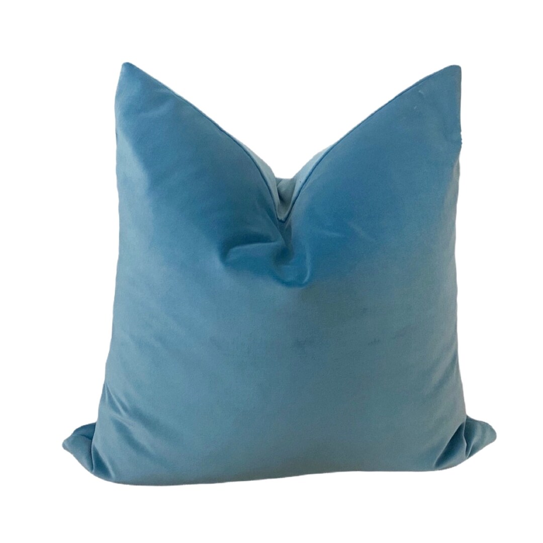 Caribbean Blue Cotton Velvet Pillow Cover, Blue Velvet Pillow Cover
