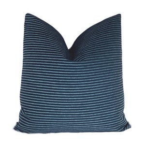 Blue Chenille Pillow Cover, Blue Velvet Pillow, Dark Blue, Pin Stripe, Ribbed Velvet, Man Cave Pillow