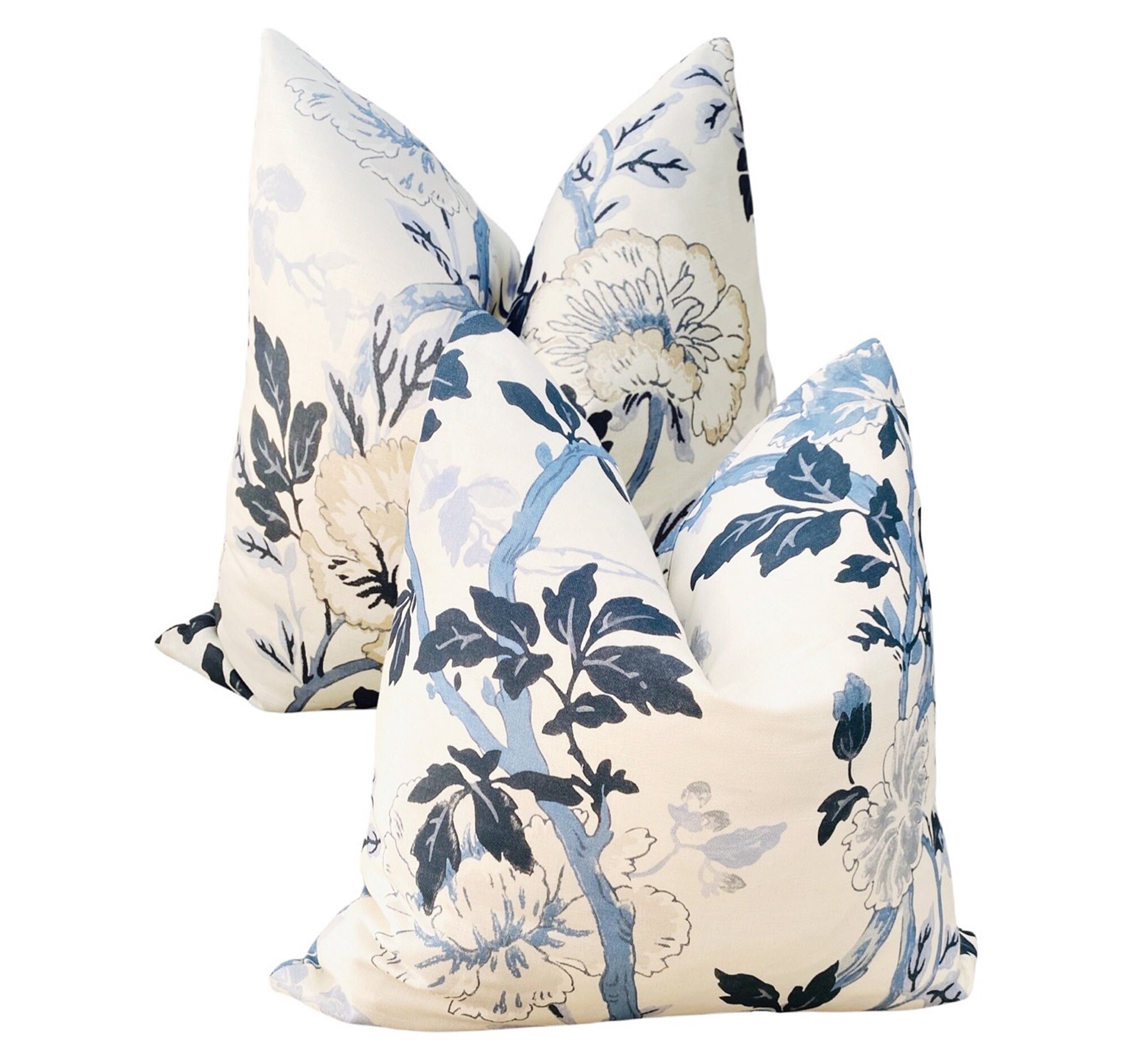 Contemporary Blue & White Floral Pillow Cover Blue and White Etsy