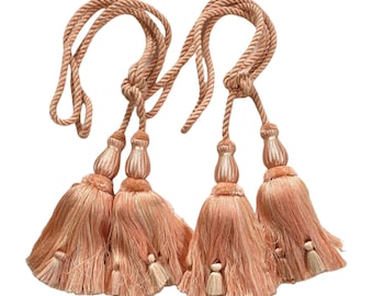 Pair Peach Designer Double Tassel Tiebacks , Pastel Tassel Tieback, Drapery Tiebacks, Vintage Tiebacks