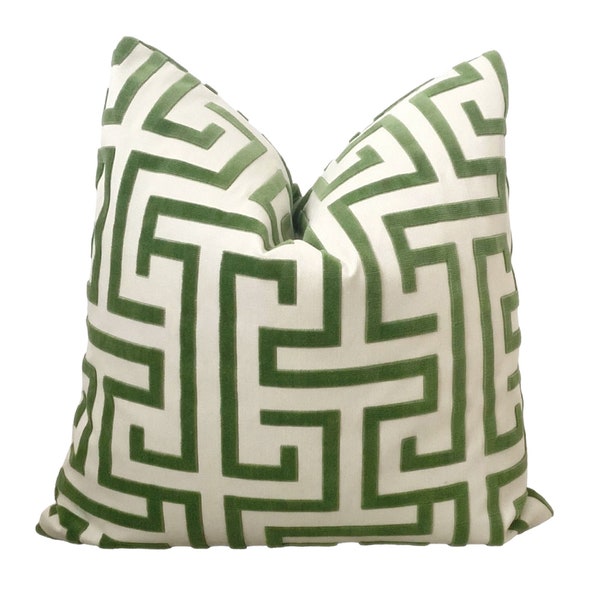 Ming Trail Green Pillow Cover, Velvet Ming Style Pillow Cover, Thibaut Custom Pillow Cover