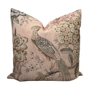 Villeneuve Blush Pillow Cover, Bird Pillow Cover, Floral Lumbar Pillow Cover, Anna French Pillow Cover