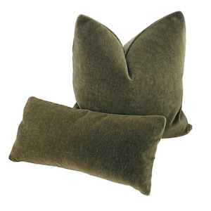 Olive Green Mohair Pillow Cover - Genuine Mohair Pillow Cover - Two Sided Green Mohair Pillow Cover