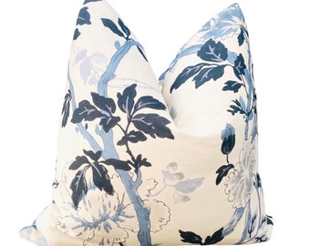 Contemporary Blue & White Floral Pillow Cover, Blue and White Pillows, Blue Floral Pillow Cover Blue White Lumbar Pillow Cover