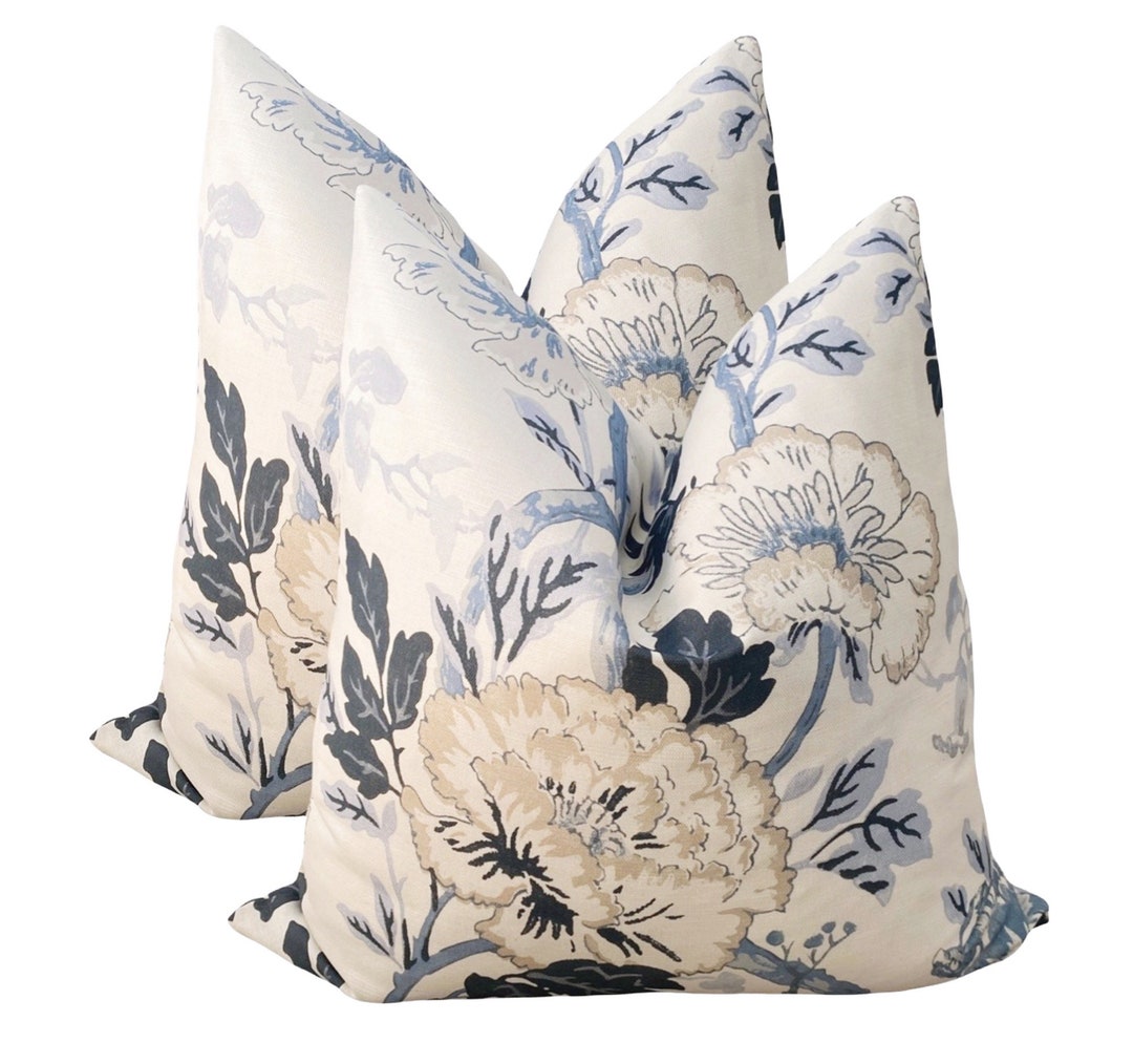 Contemporary Blue & White Floral Pillow Cover, Blue and White Pillows