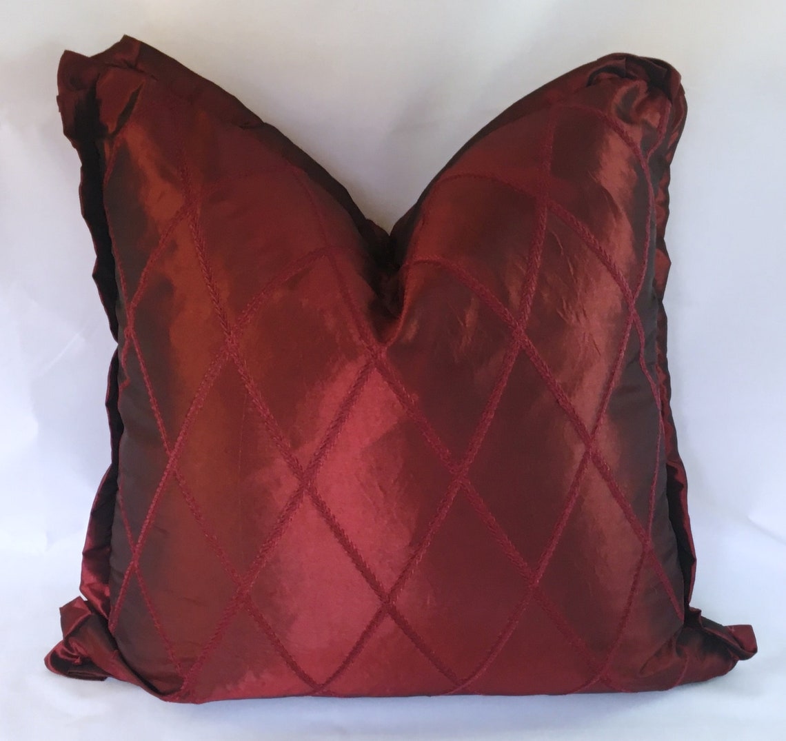 Burgundy Taffeta Embroidered Pillow Cover / Red Pillows / Etsy