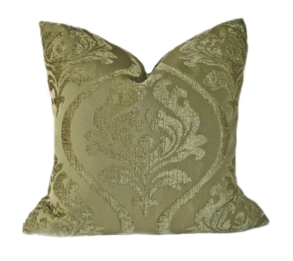 Cut Chenille Pillow Cover in Peridot Olive Chenille Throw Pillow Cover