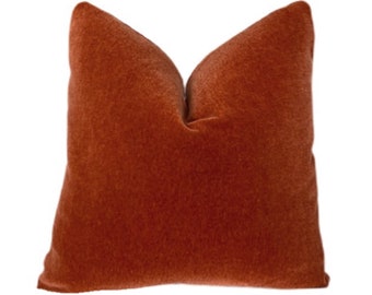 Burnt Orange/Red Mohair Lumbar Pillow Cover, Burnt Red Lumbar Pillow, Burnt Orange Lumbar Pillow Cover