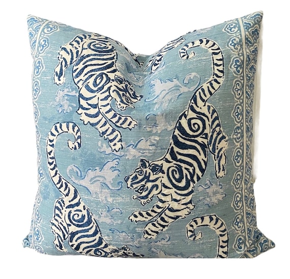 Blue Bengal Tiger Pillow Cover, Blue Tiger Pillow,  Blue White Pillow Cover, Bengal Tiger