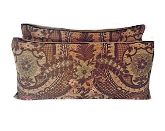 Coppia Robert Allen Mastoloni Date Lumbar Pillow Covers - cuscino lombare marrone, cuscini marroni, Robert Allen, tonalità della terra, arredamento tradizionale,