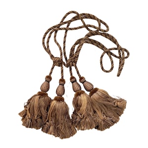 Pair Mocha Designer Double Tassel Tiebacks , Brown Tassel Tieback, Drapery Tiebacks, Traditional Drapery Tieback