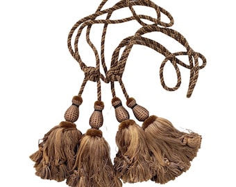 Pair Mocha Designer Double Tassel Tiebacks, Brown Tassel Tieback, Drapery Tiebacks