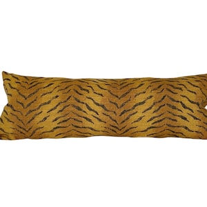 Golden Brown Tiger Print Pillow Cover - Brown animal print pillow cover, tiger long lumbar, tiger pillows