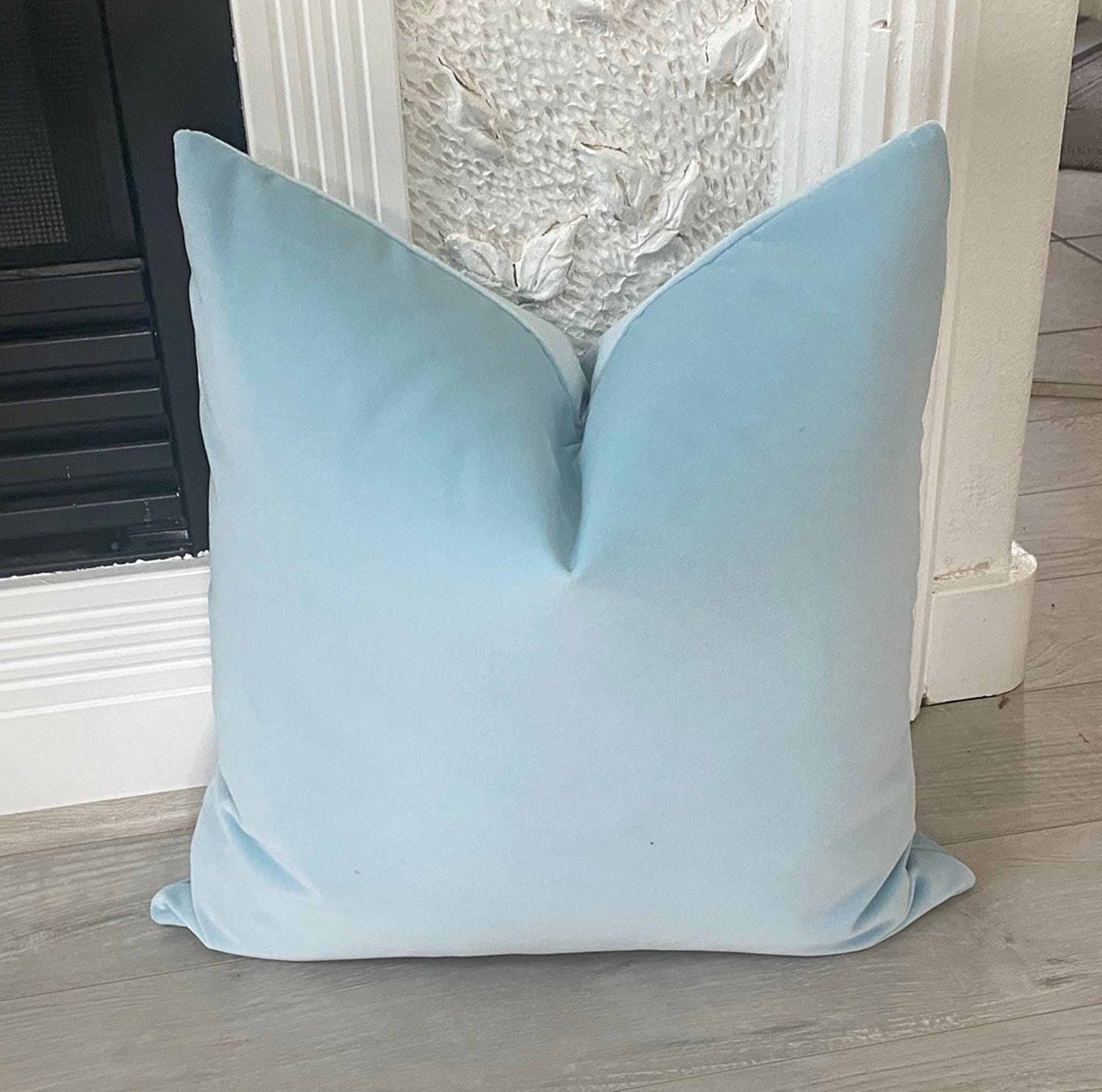 Sky Blue Cotton Velvet Pillow Cover Baby Blue Velvet Pillow Etsy