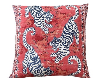 Red Bengal Tiger Pillow Cover, Red Tiger Pillow, Red Blue Pillow Cover, Bengal Tiger