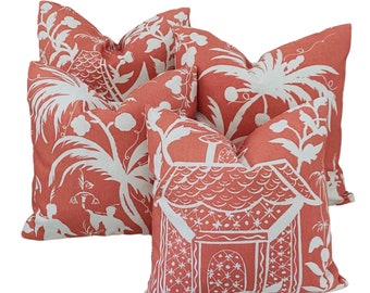 Coral China Seas Lyford Pagoda or Coconut Pillow Cover, Tropical Pillow Cover, Asian Pillow Cover