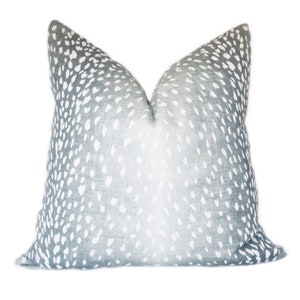 Linen Antelope Print Pillow Cover,  36+-44&quot; lumbar blue spotted pillow, linen animal print pillow, antelope lumbar pillow