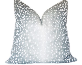 Linen Antelope Print Pillow Cover,  36+-44" lumbar blue spotted pillow, linen animal print pillow, antelope lumbar pillow