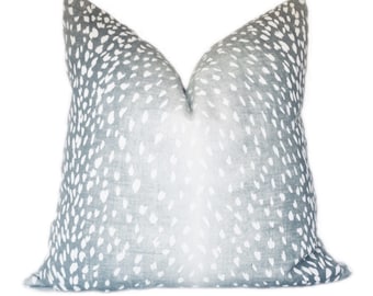 Funda de almohada de lino con estampado de antílope, almohada lumbar de 91 cm + 112 cm con lunares azules, almohada de lino con estampado animal, almohada lumbar de antílope
