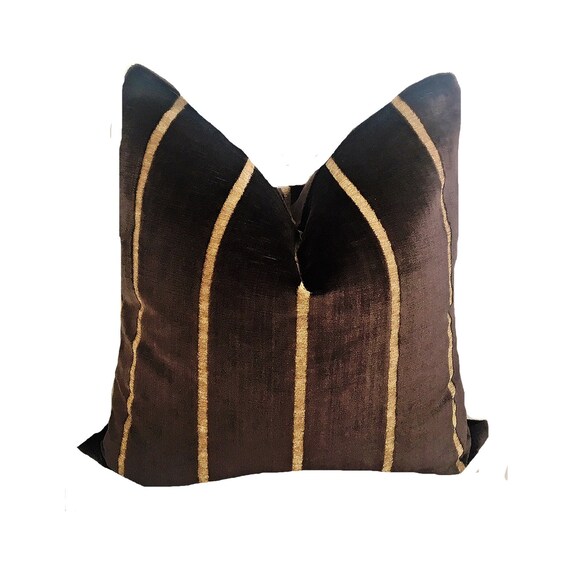 Brown Striped Velvet Pillow Cover Brown Pillow Man Cave Etsy