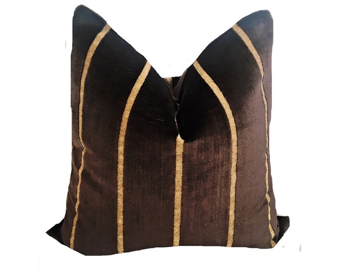 Brown Striped Velvet Pillow Cover Brown Pillow, Man Cave, Chocolate