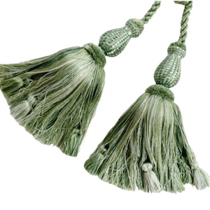 Pair Or Single Mint Designer Double Tassel Tiebacks , Green Tassel Tieback, Drapery Tiebacks, Vintage Tiebacks
