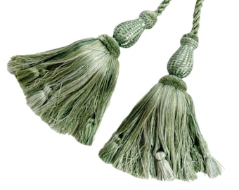 Pair Or Single Mint Designer Double Tassel Tiebacks , Green Tassel Tieback, Drapery Tiebacks, Vintage Tiebacks