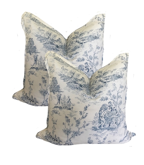 Vintage Blue Toile Pillow Cover French Toile Blue And White Etsy