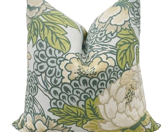 Honshu Robin's Egg Pillow Cover, Pastel Floral Pillow Cover, Asian Print, Thibaut