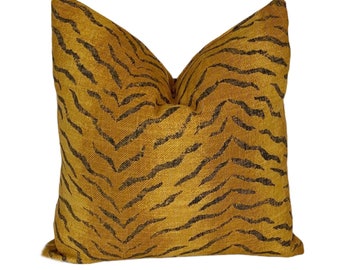 Golden Brown Tiger Print Pillow Cover - Brown animal print pillow cover, tiger long lumbar, tiger pillows