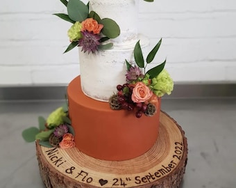 Personalised rustic log Celebration cake stand.  Wooden log cake stands available in various sizes and options. REAL WOOD!!
