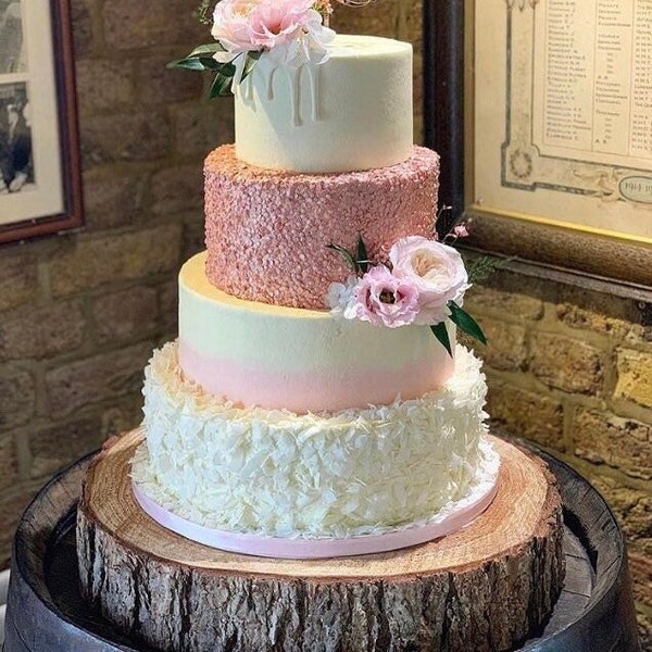 Rodaja de madera rústica, soporte para pastel de bodas de 35 cm (14"), centro de mesa