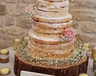 Bark Damage centrepiece 16" X 4"  Rustic log slice wooden wedding cake stand 
