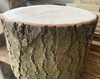 Log cake stand wood stump, wedding log decoration, garden woodland feature